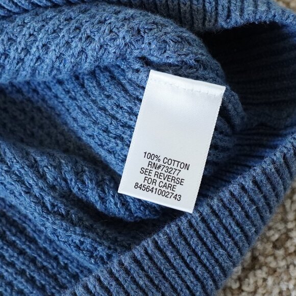 Cotton Henley Waffle Knit Slouchy Oversized Sweater - M - Blue - Picture 8 of 8